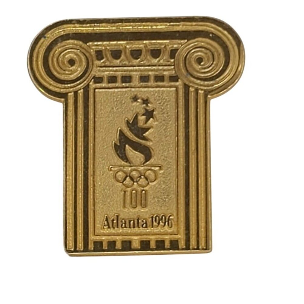 1996 Atlanta Summer Olympics Lapel Hat Pin Gold Tone Torch Greek Column Pillar